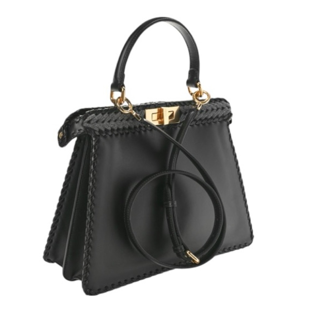 Interlace Satchel Crossbody Bag with Architectural Design Black Gold